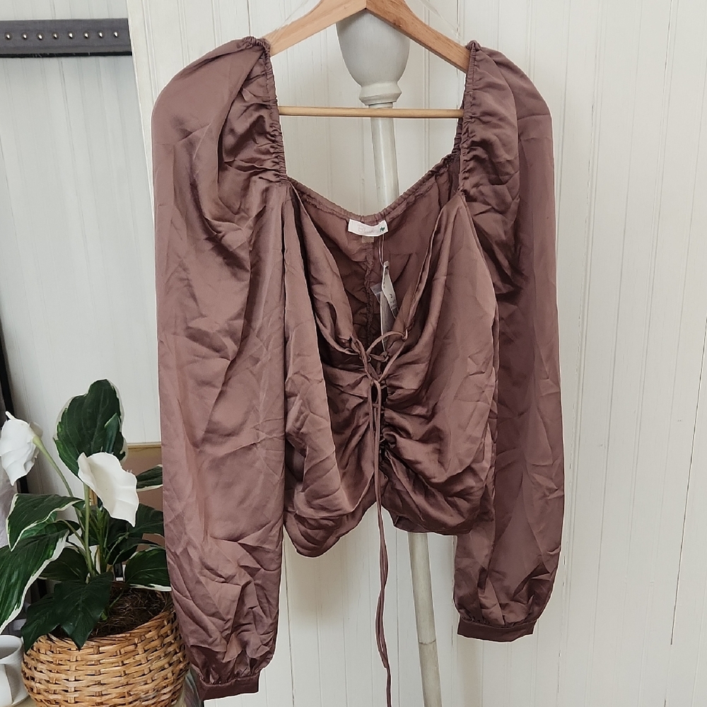 Blushβ Ruched Brown Blouse 2XL NWT